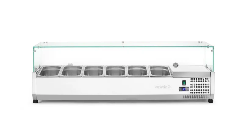Arktic Aufsatz-Kühlvitrine Gastronorm 1 / 3 – 6x GN 1 / 3 – GN 1 / 3 – 36 l – 230 V / 180 W – 420 × 1405 × 456 mm