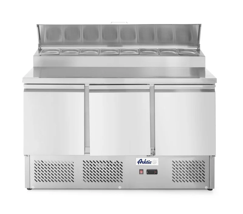Arktic Kühltisch – dreitürig mit Aufsatz-Kühlvitrine 380 L – 253 l – 230 V / 310 W – 700 × 1380 × 1105 mm