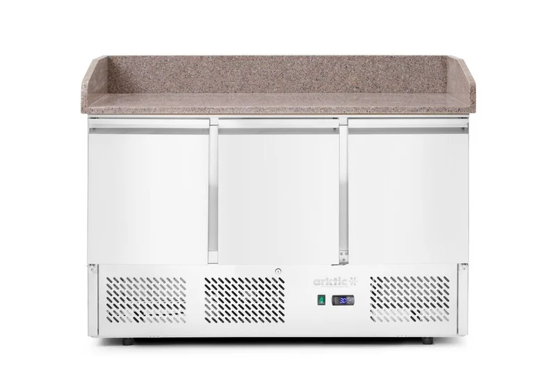 Arktic Pizzatisch – dreitürig mit Aufsatzkühlvitrine 380+40 l – 254 l – 230 V / 400 W – 700 × 1400 × 943 mm
