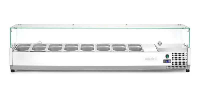 Arktic Aufsatz-Kühlvitrine Gastronorm 1 / 4 – 8x GN 1 / 4 – GN 1 / 4 – 36 l – 230 V / 180 W – 335 × 1805 × 460 mm