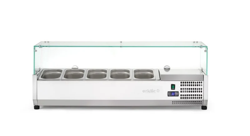 Arktic Aufsatz-Kühlvitrine Gastronorm 1 / 4 – 5x GN 1 / 4 – GN 1 / 4 – 22,5 l – 230 V / 180 W – 335 × 1205 × 460 mm