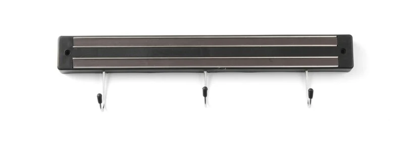 HENDI Messermagnetleiste mit Haken – 3 Haken – Schwarz – 340 mm