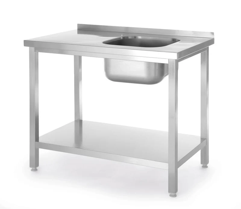 HENDI Spültisch mit Ablage – verschraubt – Kitchen Line – Spülbecken auf der rechten Seite – 800 × 600 × 850 mm