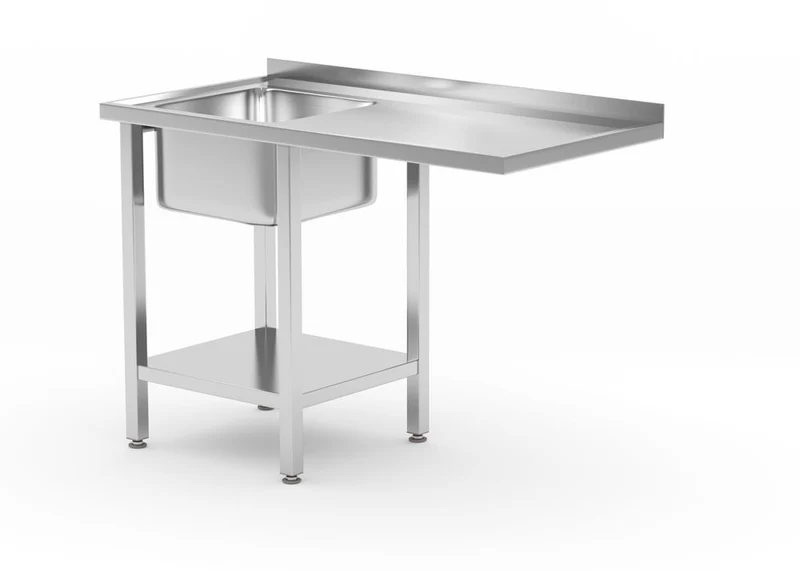HENDI Tisch mit Spüle – Ablageboden und Platz für Geschirrspüler – links – 1200 × 700 × 850 mm