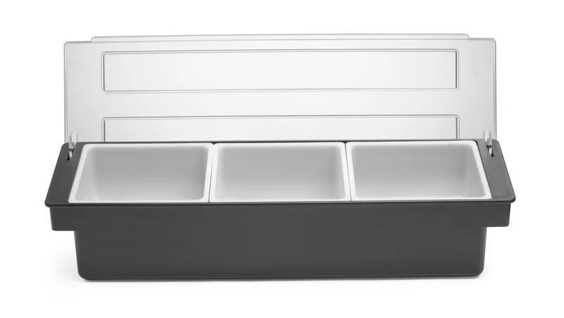 BarUp Zutatenbehälter – 3 Fächer – Schwarz – 480 × 150 × 100 mm