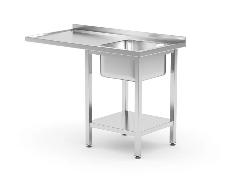HENDI Tisch mit Spüle – Ablageboden und Platz für Geschirrspüler – rechts – 1200 × 700 × 850 mm