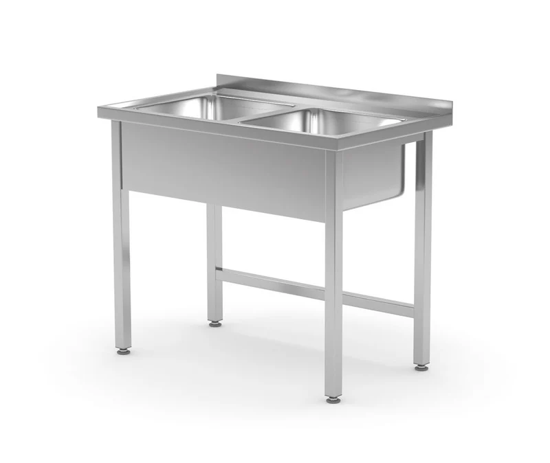 HENDI Tisch mit 2 Spülbecken – verschweißt – Kitchen Line – 1000 × 600 × 850 mm