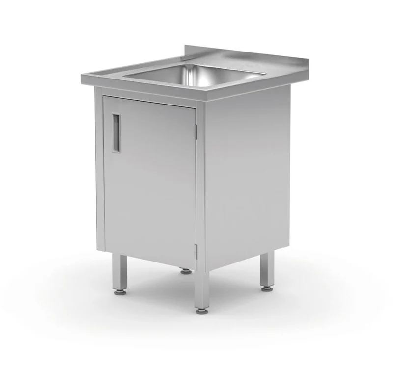 HENDI Waschtisch – verschweißt – mit Schrank- und Scharniertüren – Profi Line – 600 × 700 × 850 mm