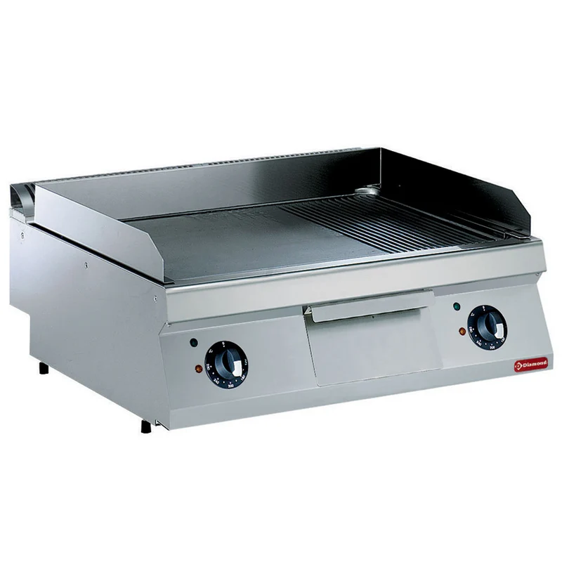 Elektro Grillplatte, 2/3 glatt - 1/3 gerillt aus Hartchrom -TOP- - E17/PMCD8T-N