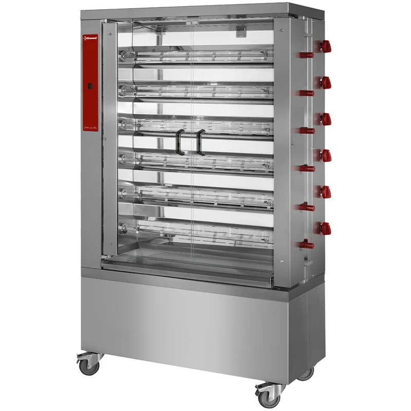 Hähnchengrill Gas, 6 Spiesse auf Rädern (36 Hähnchen) - RVG/6-CM