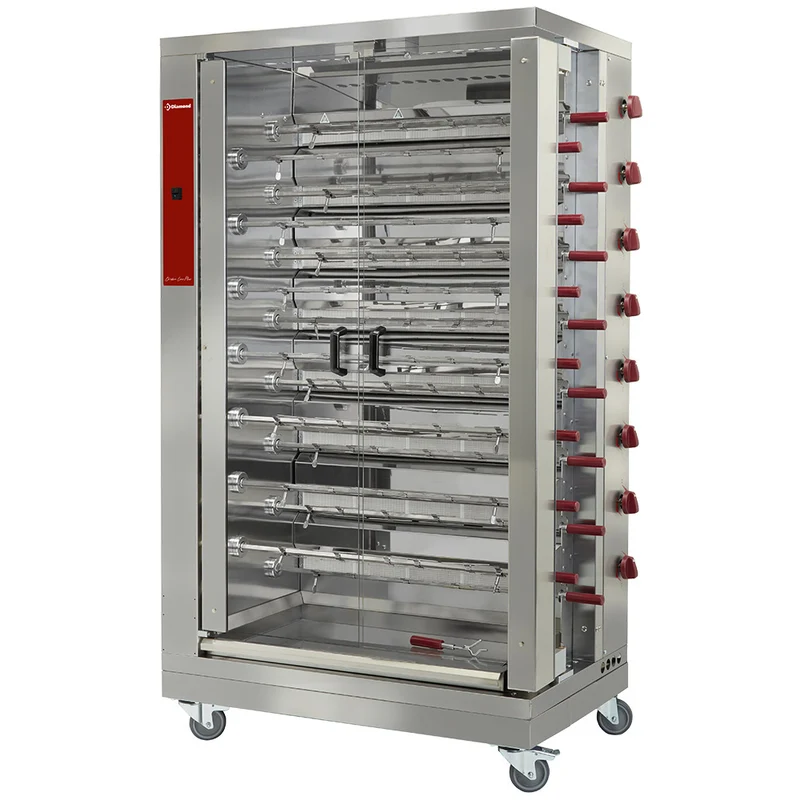 Hähnchengrill Gas, 15 Spieße, 2 Reihen auf Rädern (90 Hähnchen) - RVG/152-CM