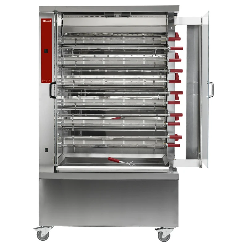 Hähnchengrill Gas, 11 Spieße, 2 Reihen auf Rädern (66Hähnchen) - RVG/112-CM