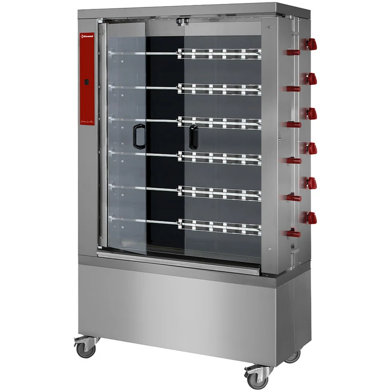 Hähnchengrill Glaskeramik, 6 Spieße auf Rädern (36 Hähnchen) - RVE/6C-CM