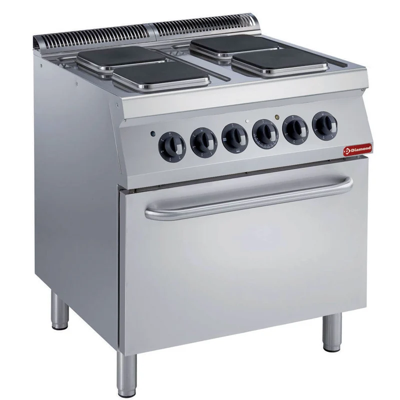 Elektro Plattenherd mit 4 rechteckige Kochplatten, Elektrobackofen GN 2/1 - E17/4PQF8-230/3--N