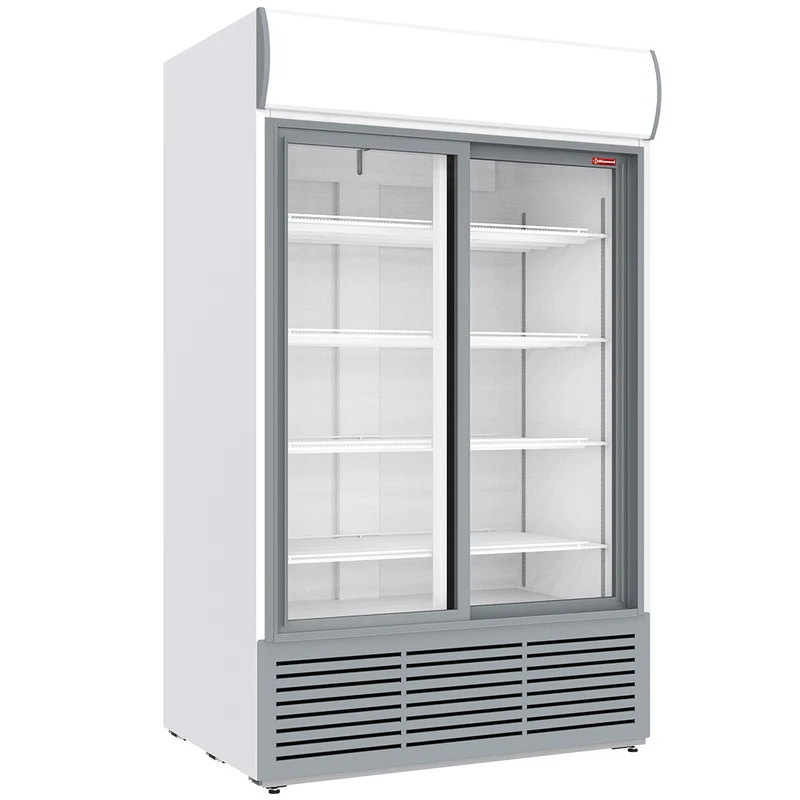 Positive Kühlvitrine 1230 Liter, Leuchtkasten, 2 Schiebetüren - WEISS - DRK12-CW