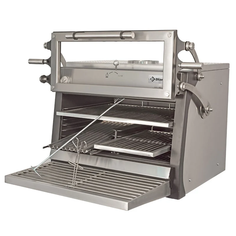 Holzkohleofen-BBQ, GN 1/1 + GN2/4 (75 Kg/h)- Anhebbar Tür/Edelstahl - CBQ-075/RX