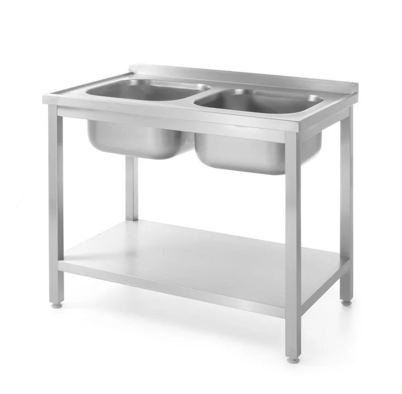 HENDI Tisch mit 2 Spülbecken und Ablage – verschraubt – Tiefe 600 mm – Profi Line – 1000 × 600 × 850 mm
