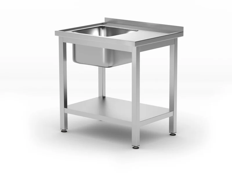 HENDI Waschtisch mit Ablage – verschraubt – Tiefe 600 mm – Profi Line – Linke Seite – 800 × 600 × 850 mm