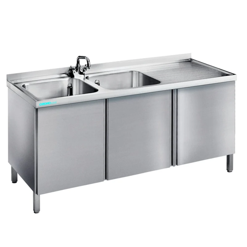 Chromonorm Spültisch mit zwei Becken und Flügeltüren Tiefe 600 mm