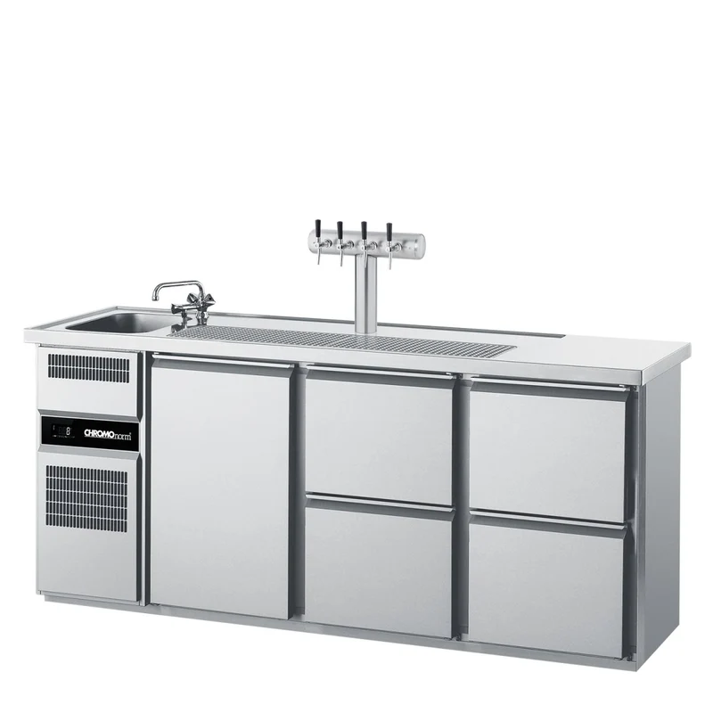 Chromonorm Getränketheke mit einem Becken, einer Tür und 4 Züge 1/2