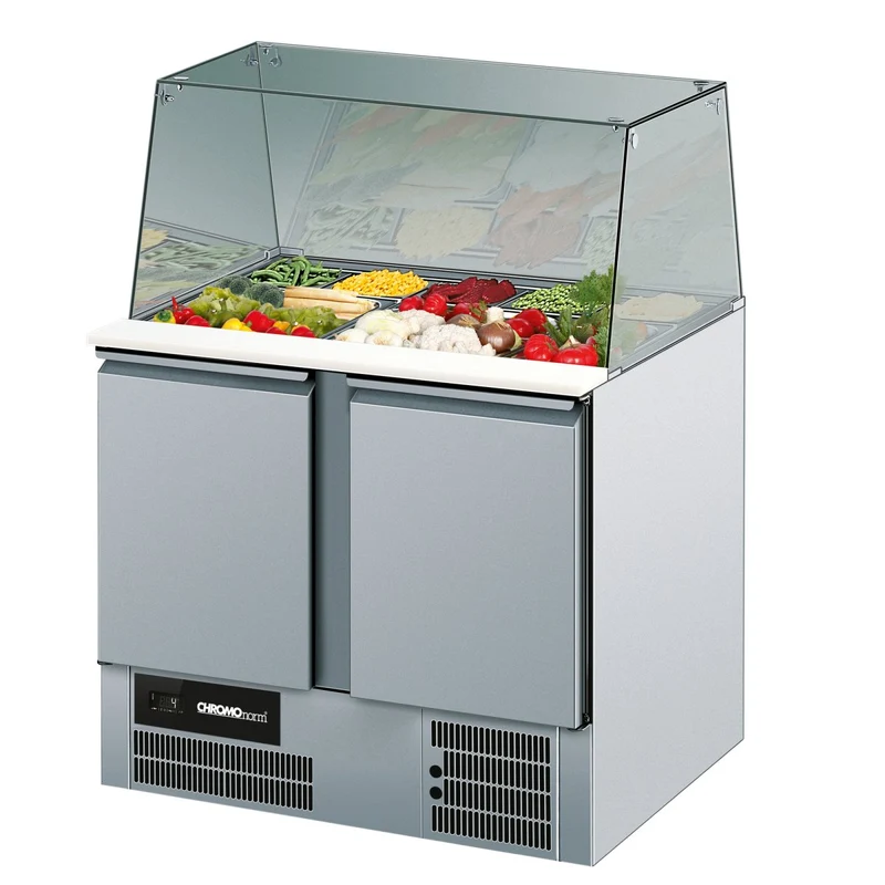 Chromonorm Saladette mit 2 Türen und Glasaufbau