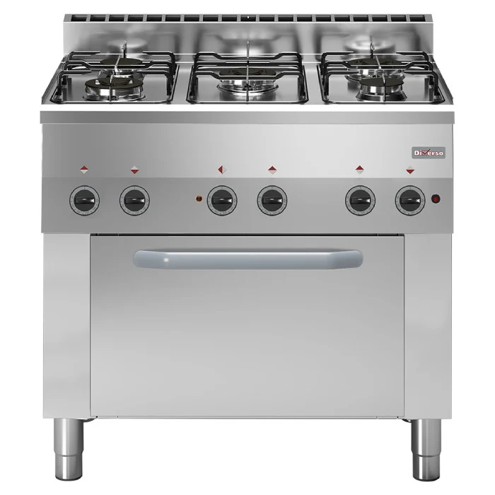 Gaskochfeld mit 5 Brennern, elektrischer Umluftofen 4x GN 1/1
