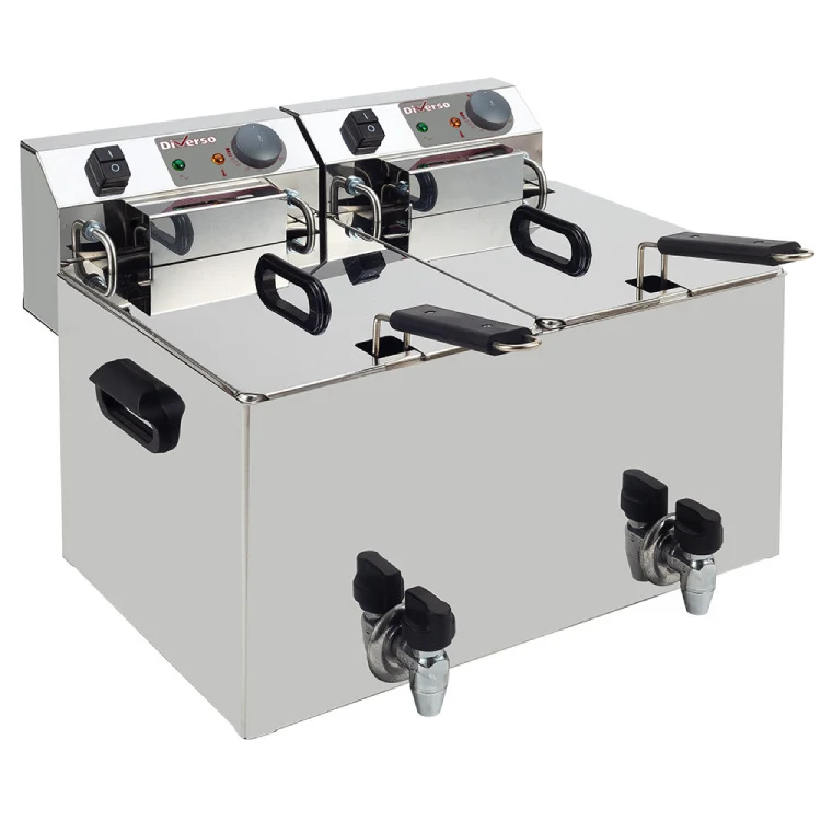 Elektro-Tischfritteuse 2x 10 Liter + Ablasshahn