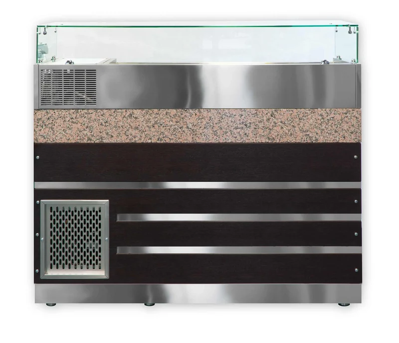Pizzakühltisch mit Aufsatzvitrine 160 cm Porino Marmor