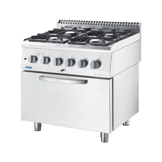 Gasherd ECO 4 Brenner mit Elektro-Heißluftofen (600 x 400 mm / GN 1/1) Serie 700 ND - G20, 4-Brenner (4x3,5 kW)