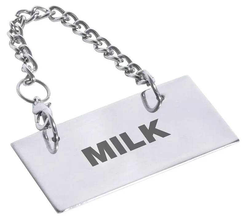 Edelstahl Schild für Kannen: MILK 5 x 2,5 cm