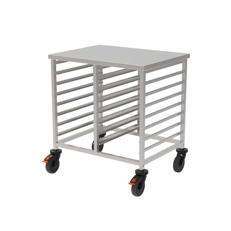 Rieber GN-Regalwagen für GN 1/1; 2/3; 1/3; 2/8 in niedriger Ausführung mit Abweiserrollen