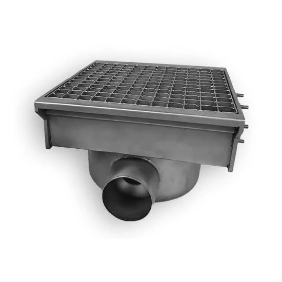 EDELSTAHLABFLUSS 300X265 MIT 1 AUSGANG FÜR SCHLITZRINNE