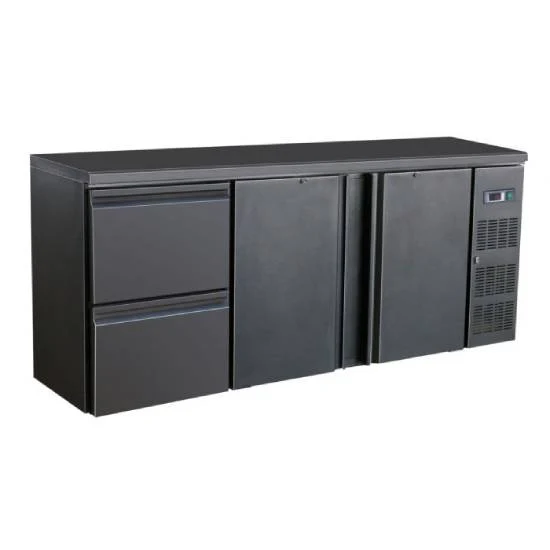 Barkühler / Barkühlschrank schwarz 2 Türen und 2 Schubladen V2
