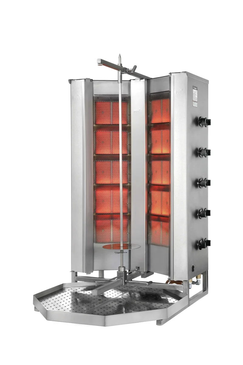 Potis V-MU-GD5 Dönergrill / Gyrosgrill – Profi-Gasgrill mit V-Brennern und Untermotor für bis zu 175 kg Fleisch