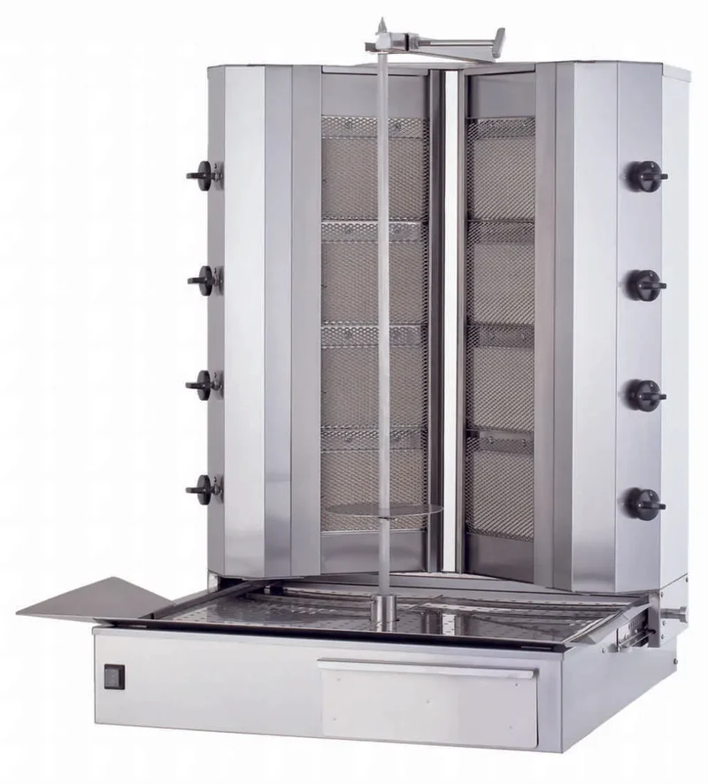 Gastronics V Dönergrill / Gyrosgrill – 4 + 4 Brenner (V-förmig angeordnet) - Hochleistungs-Gasgrill mit Untermotor für professionelle Anwendungen für bis zu 100 kg Fleisch