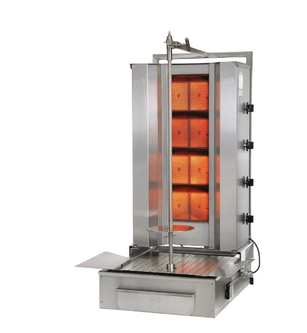 Potis F GD4 Gas Dönergrill, 4 Doppelbrenner Gyrosgrill, Motor unten, 70kg Kapazität, 14kW, Edelstahl Gastro