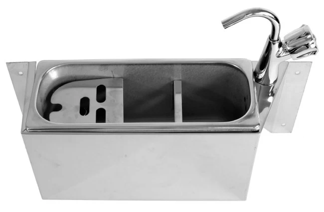 Spülbecken für Eislöffel mit Wasserhahn
