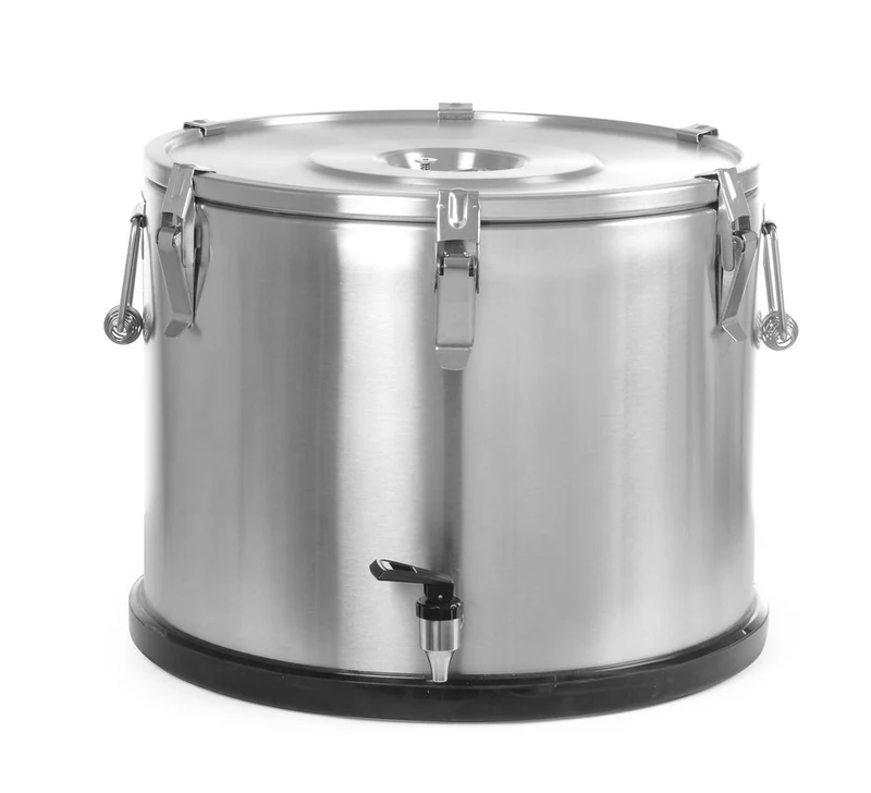 HENDI Isolierter tragbarer Behälter - mit Ablasshahn – Profi Line – 50 l – Silber – Ø 480 × H 380 mm