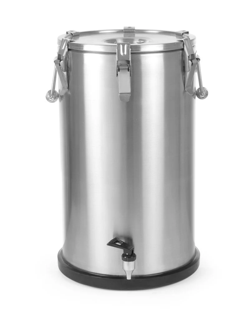 HENDI Isolierter tragbarer Behälter - mit Ablasshahn – Profi Line – 35 l – Silber – Ø 330 × H 570 mm