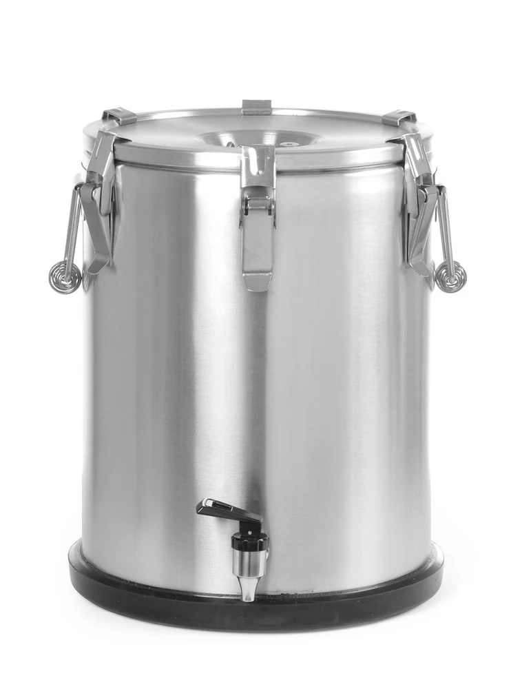 HENDI Isolierter tragbarer Behälter - mit Ablasshahn – Profi Line – 25 l – Silber – Ø 330 × H 430 mm