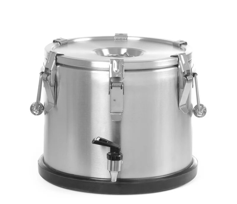 HENDI Isolierter tragbarer Behälter - mit Ablasshahn – Profi Line – 15 l – Silber – Ø 330 × H 280 mm