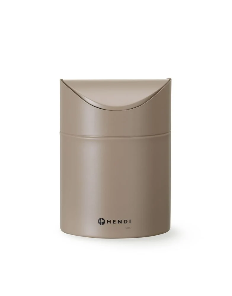 HENDI Tischabfalleimer mit Schwingdeckel – 1,2 l – Beige – Ø 120 × H 165 mm