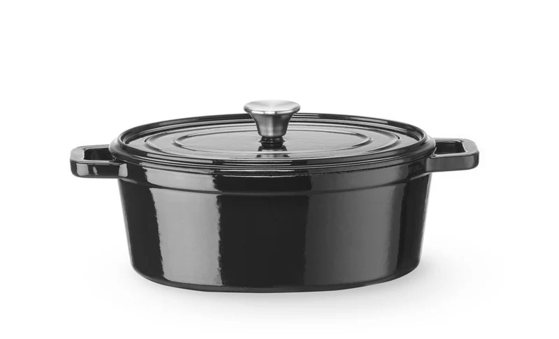 HENDI Emaillierter Gusseisentopf – 4,4 l – Oval – Schwarz – 365 × 220 × H 115 mm