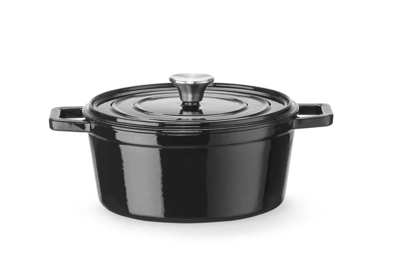 HENDI Emaillierter Gusseisentopf – 3,7 l – Rund – Schwarz – 317 × 240 × H 105 mm