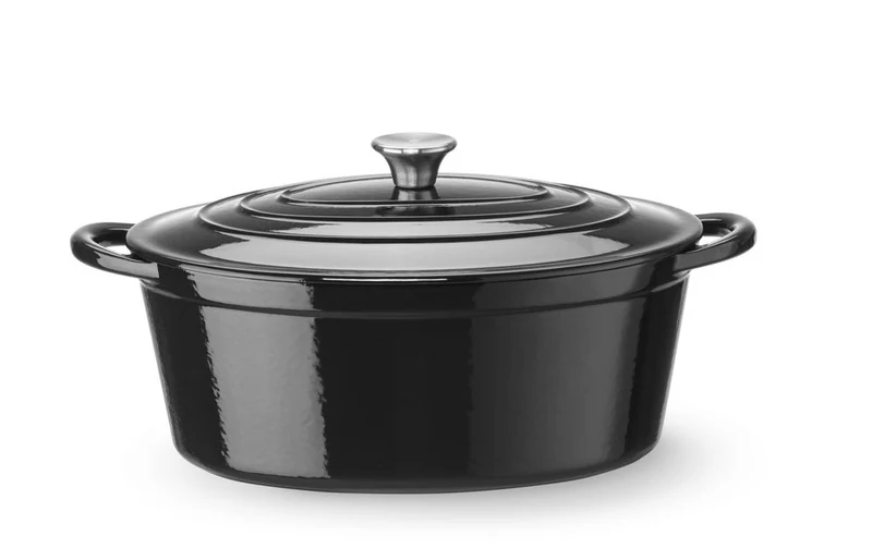 HENDI Emaillierter Gusseisentopf – 6,88 l – Oval – Schwarz – 405 × 255 × H 134 mm