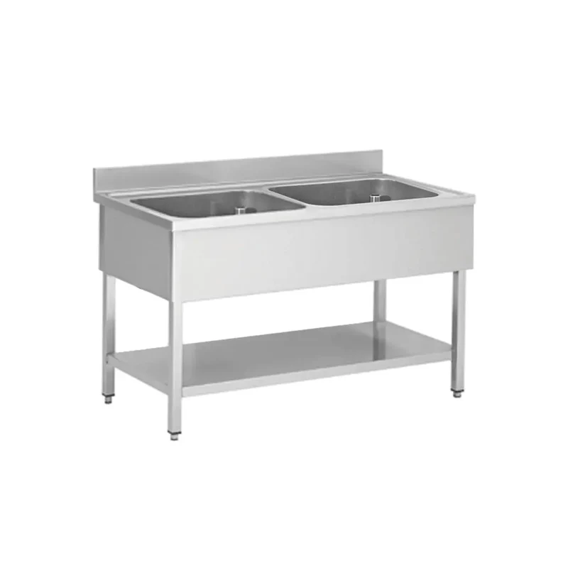 Spültisch aus Edelstahl zwei Becken Mitte Tiefe 60