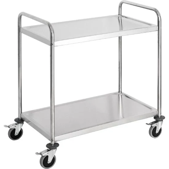 Servierwagen aus Edelstahl, mit zwei Borden, 860 x 540 x 920 mm (BxTxH)