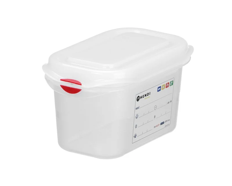HENDI GN 1 / 9 Behälter, Polypropylen – 1 l – Transparent – Rechteckig – 176 × 108 × H 100 mm