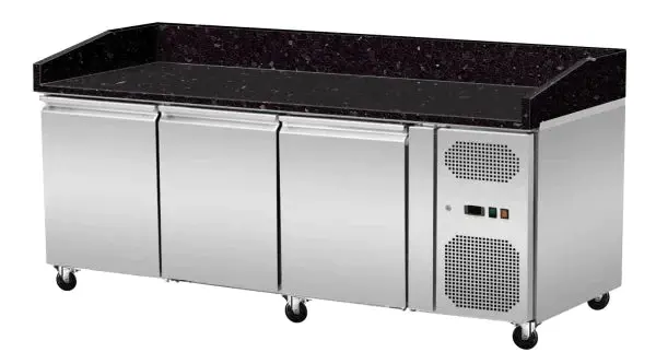 Pizzakühltisch Granit schwarz 3 Türen 203 cm