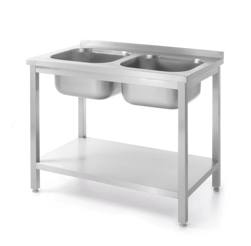 HENDI Tisch mit 2 Spülbecken und Ablage, verschraubt – Kitchen Line – 1000 × 600 × H 850 mm